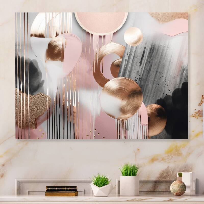 Designart "Pink Stripes And Lines Modern Art I" Modern Shapes